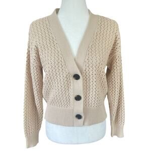 Ann Taylor Loft Outlet V-Neck Button Up Knit Tan Beige Chunky Cardigan-‎ XS- EUC